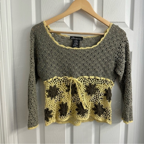 Y2K Vintage Crochet Top Knit Boho Fairy Festival Casual Floral Babydoll Small 15 - Picture 4 of 7